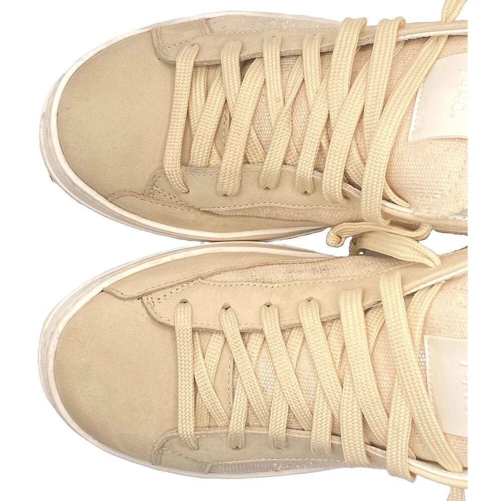 P448 Womens John Low Top Sneakers Leather Canvas US 9 Beige Metallic Shimmer